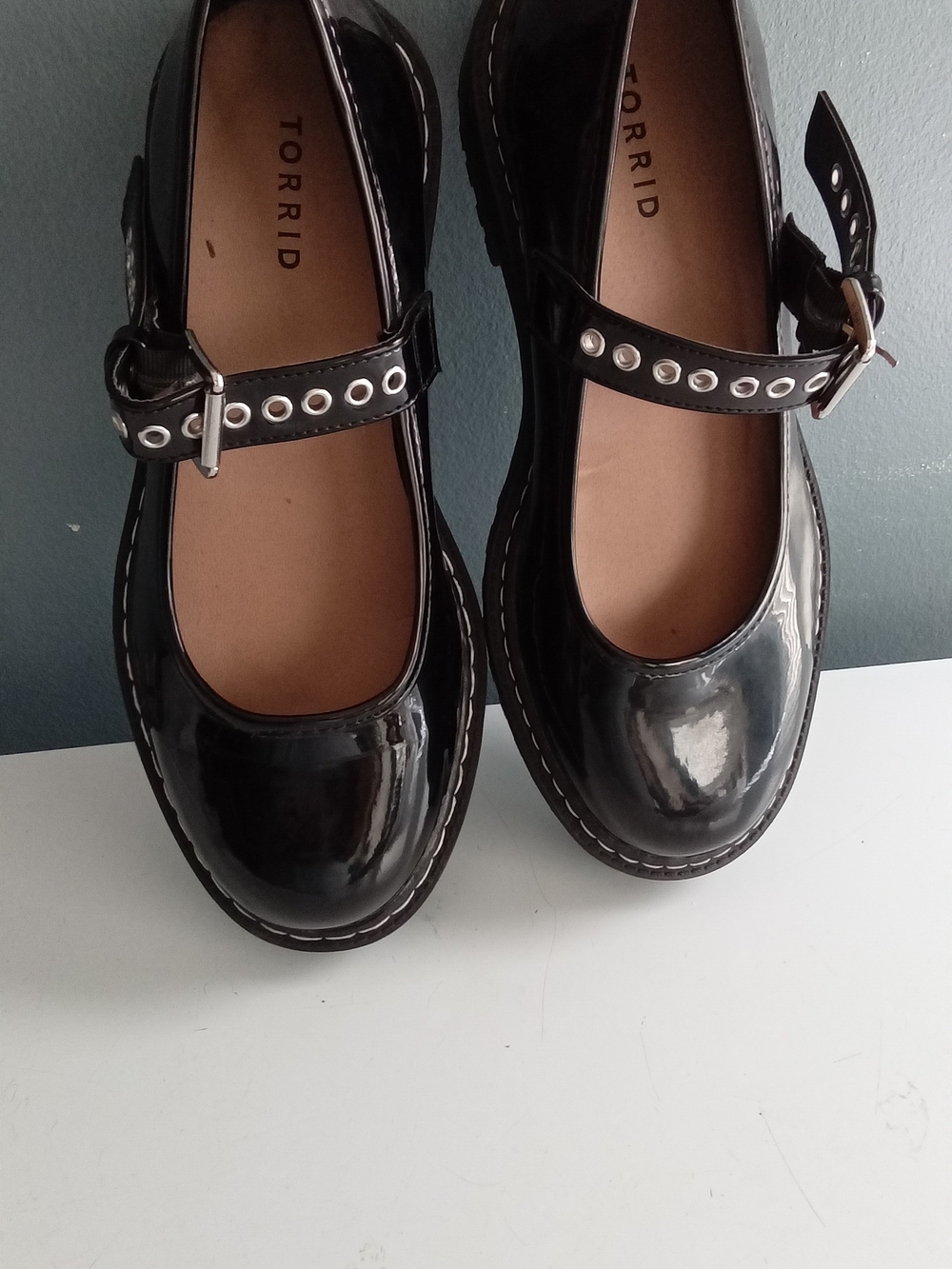 Torrid Black Patent Mary Jane Flats with Eyelet Strap Size 9W